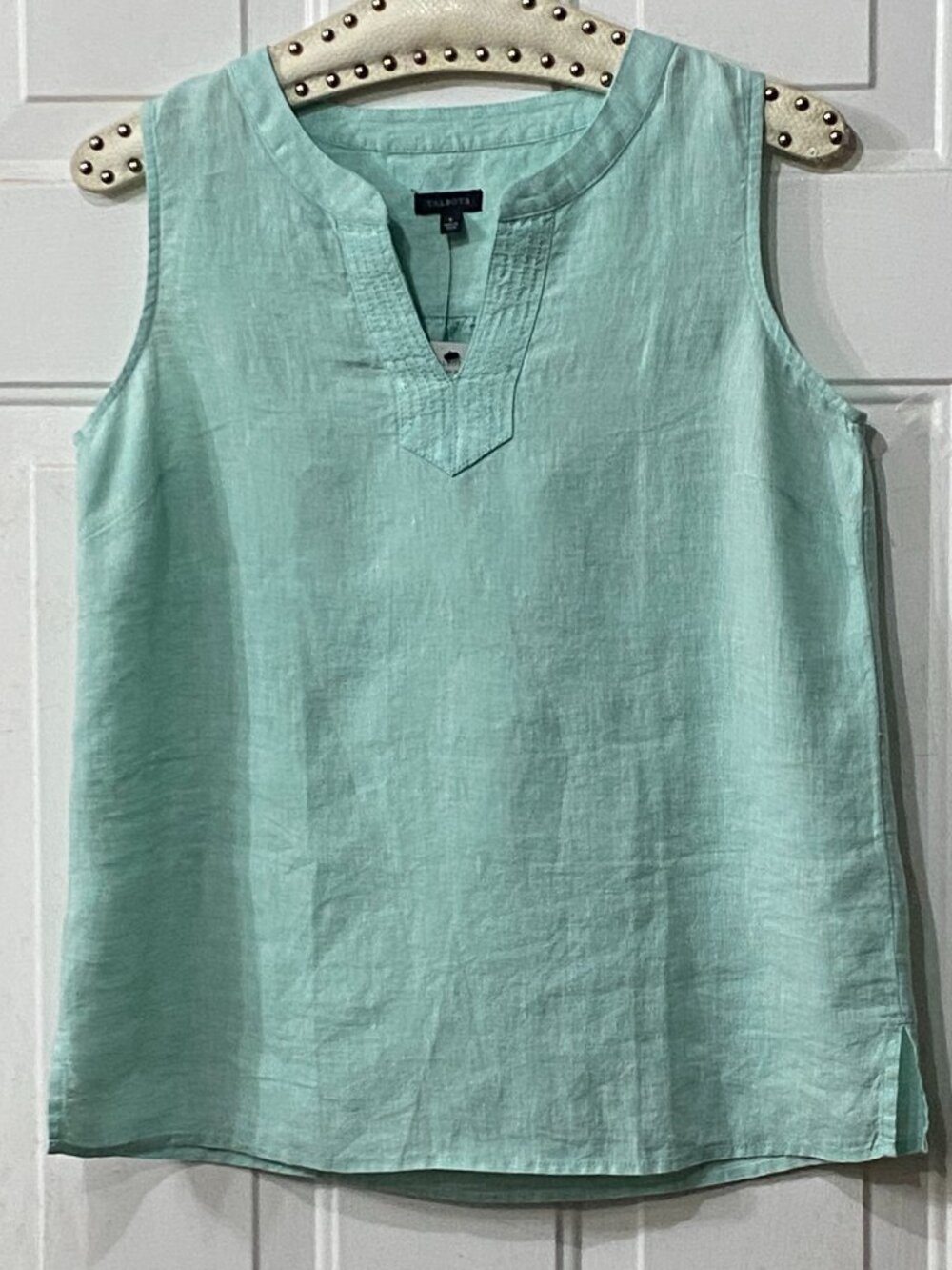 NWT Talbots Sz S 100% Linen Blouse Sleeveless Tank Aqua